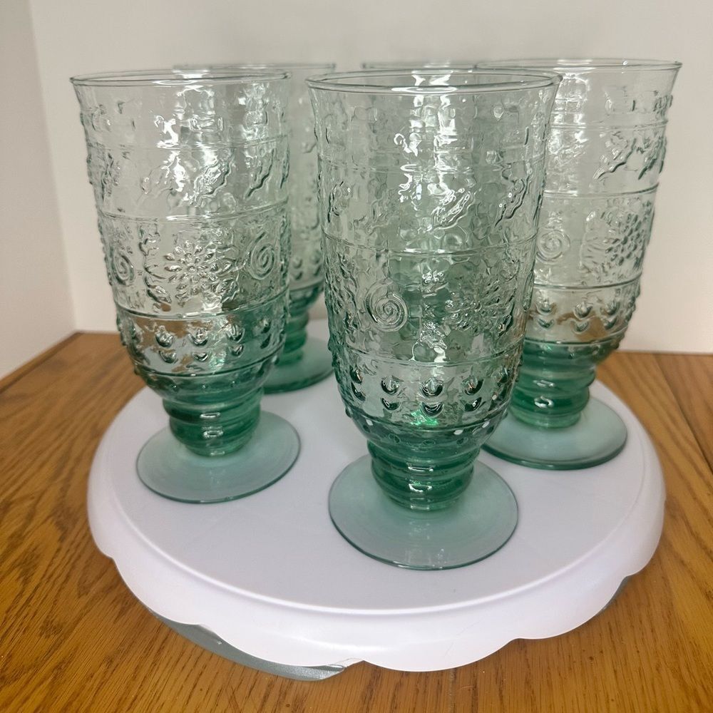 Mikasa Tender Leaves Green Iced Tea Water Goblets set of 5